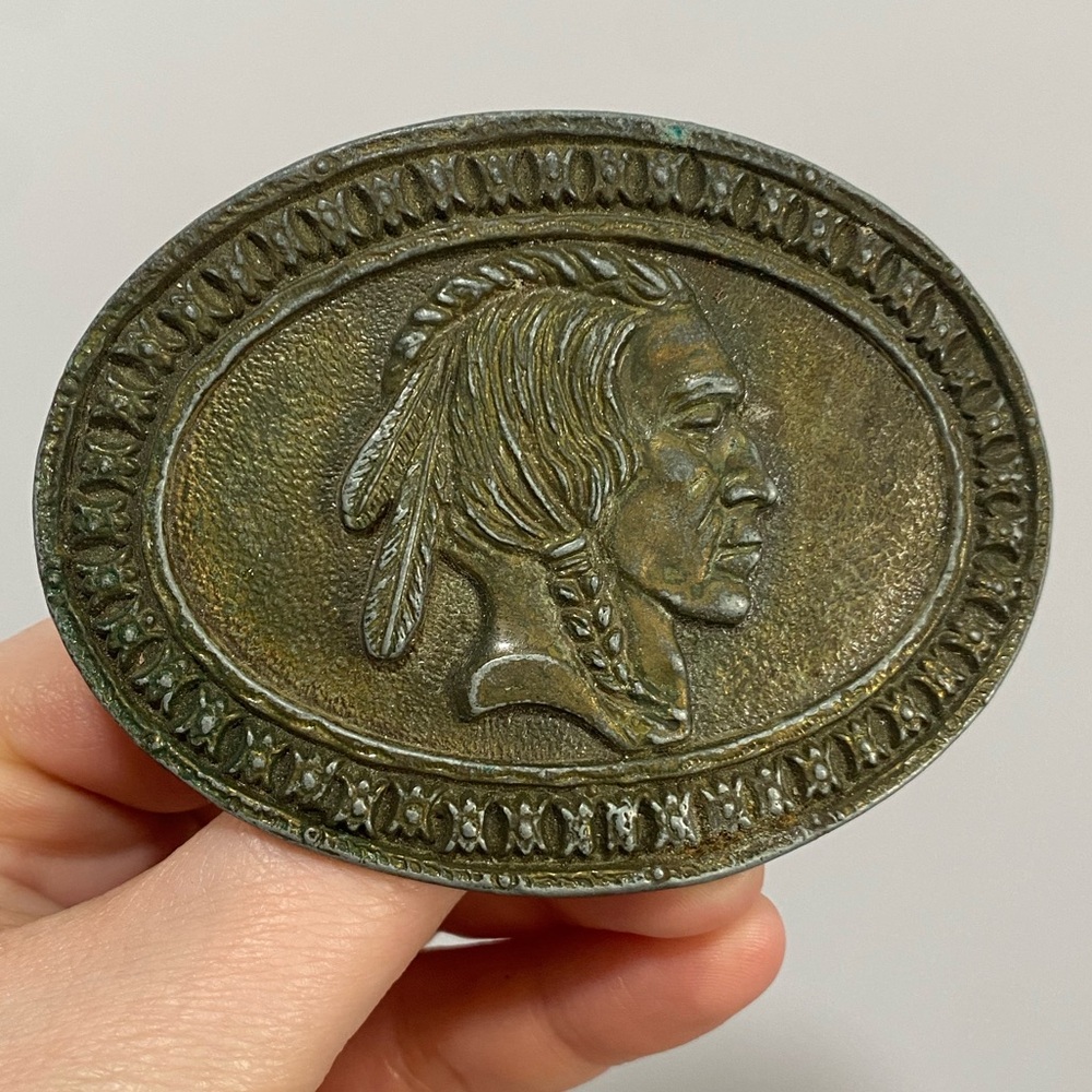 Native American Indian Chief Western Cowboy Biker Hippie 80s Vintage Belt Buckle